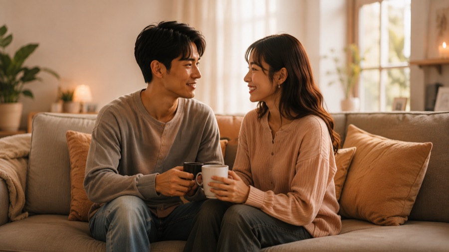 伴侶面對面聊天的示意畫面